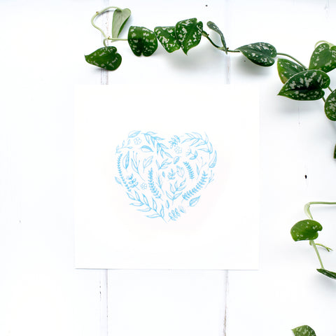 Floral Heart Print in Blue