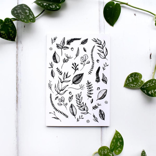 Botanical Leaf Pattern Black and White Recycled A6 Notebook