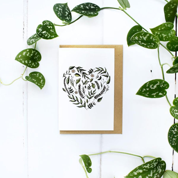 Floral Love Heart, A6 Greeting Card, Blank Inside