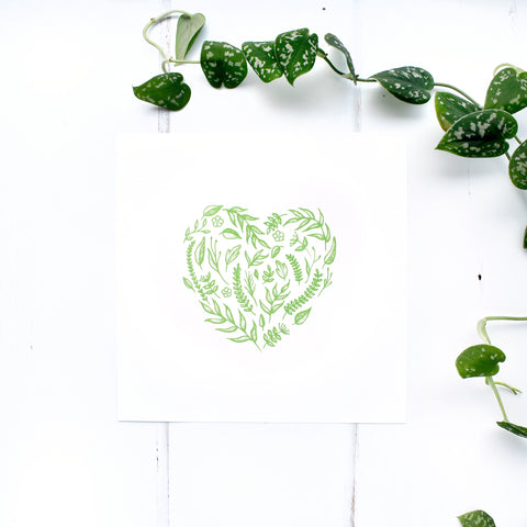 Floral Heart Print in Green