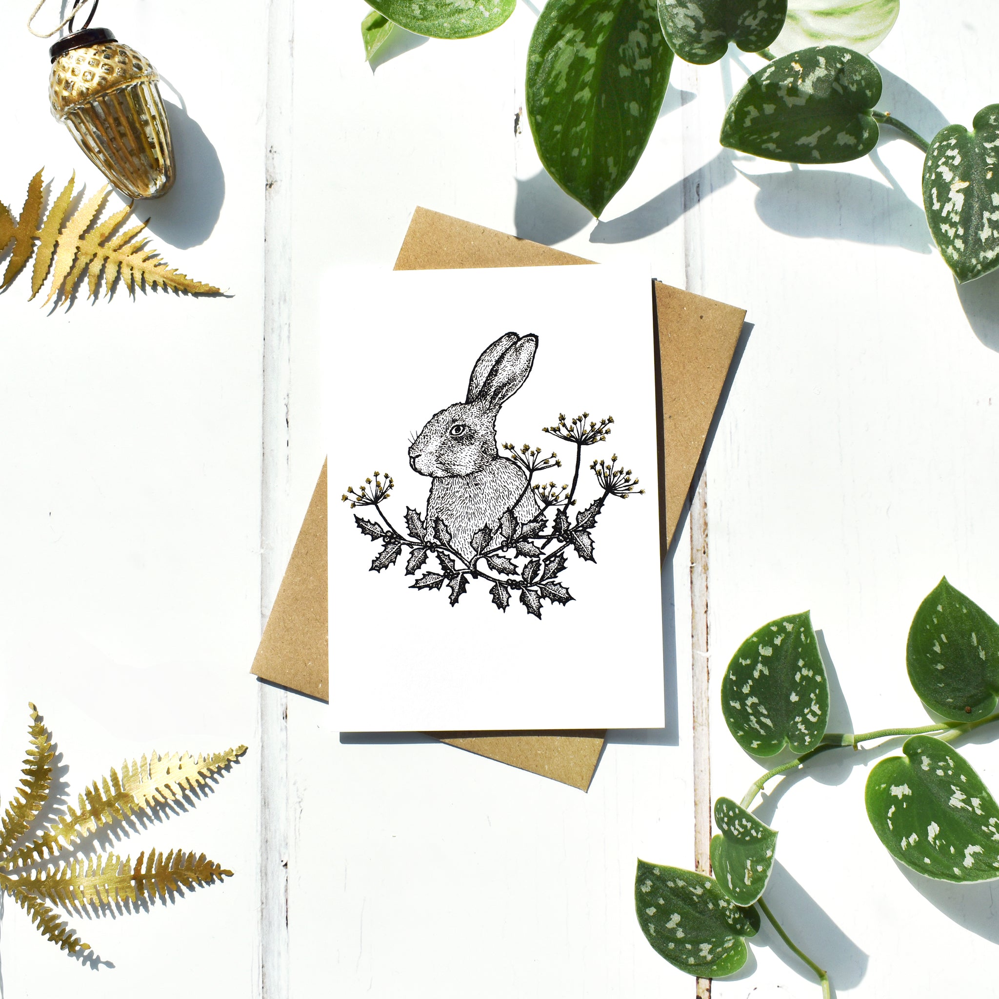 Winter Hare With Gold Seasonal Card