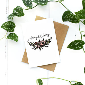 Floral Wreath Birthday Card,  Blank Inside