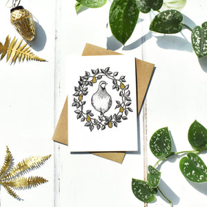 Partridge in a Pear Tree With Gold Seasonal Card