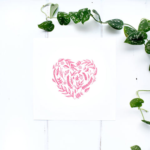 Floral Heart Print in Pink