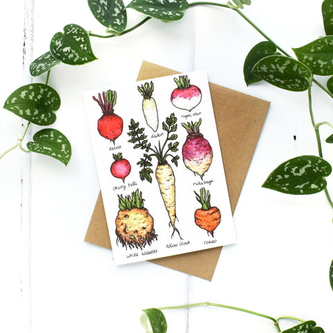 Root Vegetables A6 Greeting Card, Blank Inside