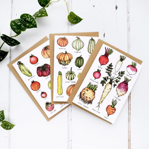 Set of 3 Vegetable A6 Greeting Cards